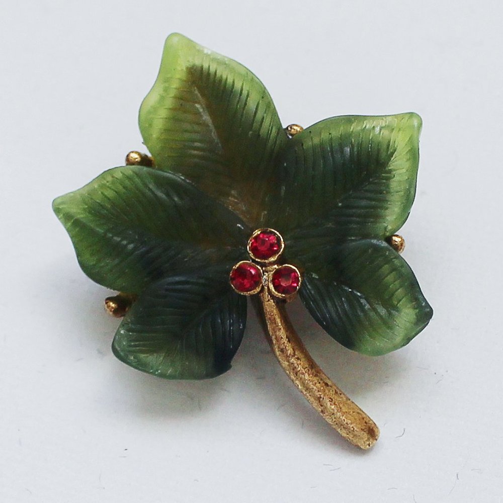 Joan Rivers Simulated Jadeite Leaf Pin